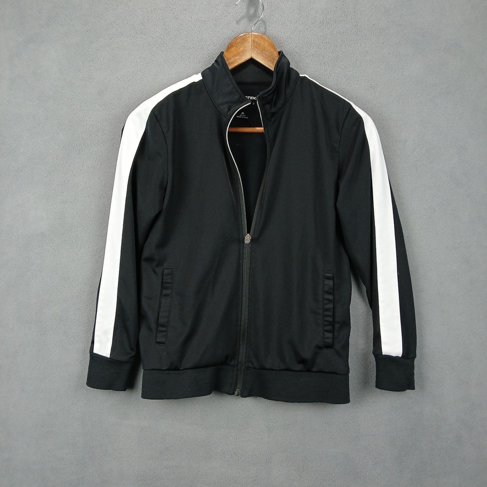 Sport-Tek‎ Track Jacket Youth Medium Black Stripe Tricot Sleeve Mock Neck Zip Up